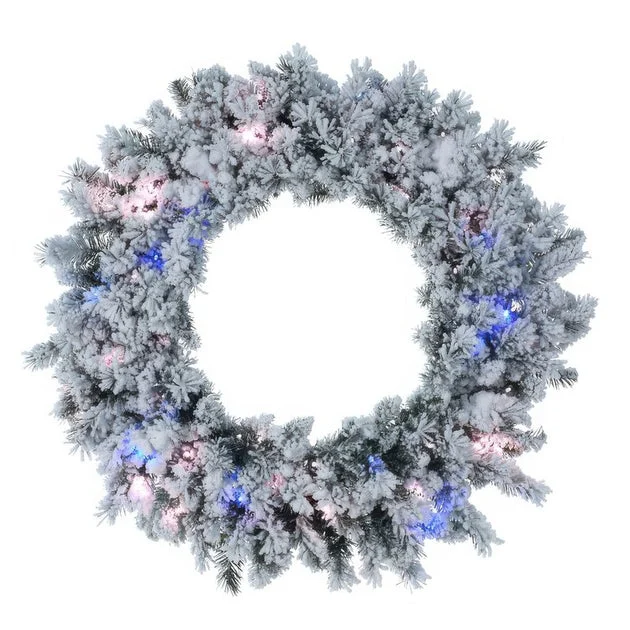 30" Pre-Lit Snowy Mountain Artificial Christmas Wreath with 100 Clear Standard Lights