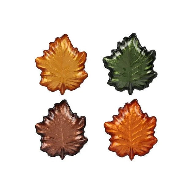 Autunno Glass Figural Leaf Canape Plates Set of 4
