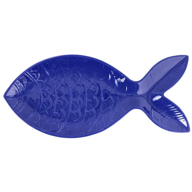 Santorini Large Figural Fish Platter - Cobalt