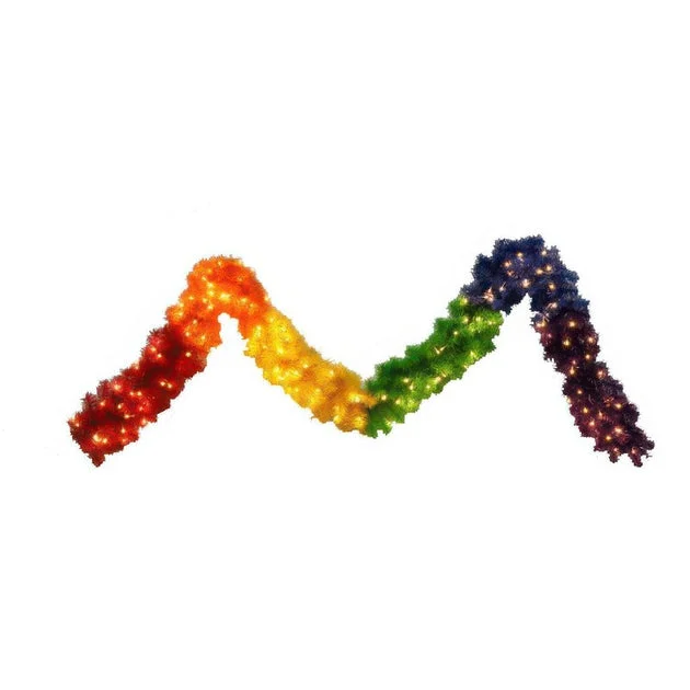 9' Pre-Lit Rainbow Garland Christmas Garland with 100 Clear Staylit Lights