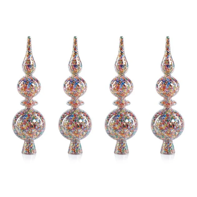 Pentagon Multi-Color Sequin Glass Tree Toppers Set of 4