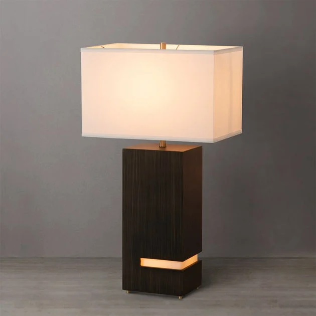 Table Lamp Zen Michael Song 1 Lamp Ebony/Weathered Brass White Linen Wood