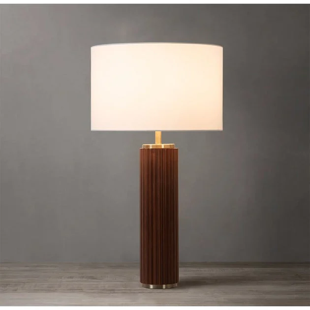 Table Lamp TAMBO Peter Morelli 1 Lamp Dark Walnut/Weathered Brass White Linen Steel/Wood