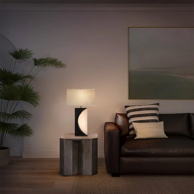 Table Lamp Mervyn Weitz Half Moon with Nightlight 1 Lamp Charcoal Gray/Brushed Nickel White Linen Rectangular Wood
