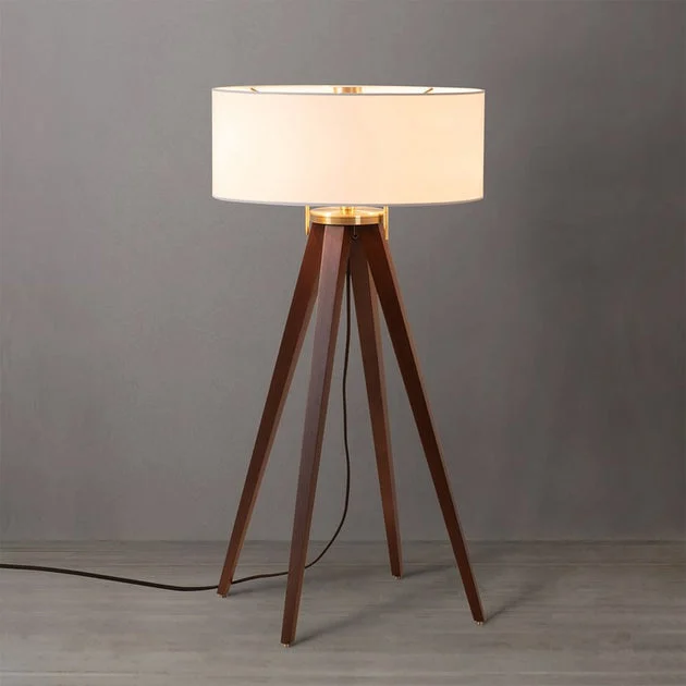 Table Lamp Quattro Herve Saintonge 1 Lamp Dark Walnut/Weathered Brass White Linen Wood