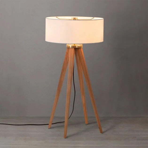 Table Lamp Quattro Herve Saintonge 1 Lamp Natural Ash/Weathered Brass White Linen Wood