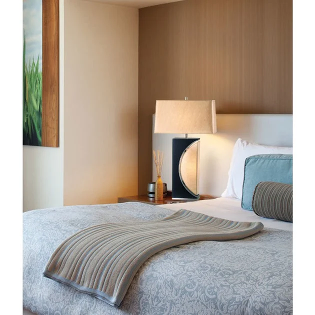 Table Lamp Mervyn Weitz Half Moon 1 Lamp Dark Brown/Brushed Nickel Etruscan Gold Linen Steel