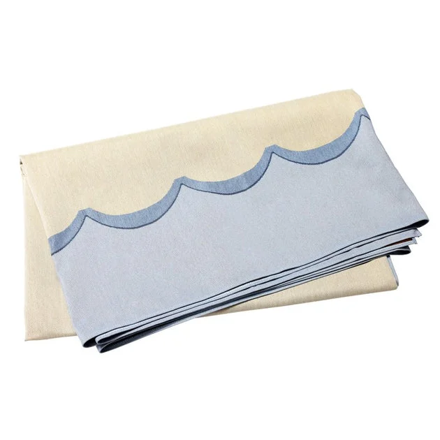 Table Cloth Tavola Scalloped Blue 102 x 63 Inch Polyester/Cotton/Acrylic