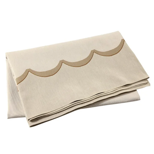 Table Cloth Tavola Scalloped Tan 102 x 63 Inch Polyester/Cotton/Acrylic