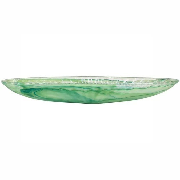 Bowl Onda Long Oval 128 Ounce Green Glass