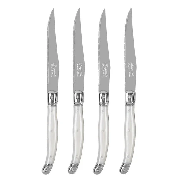 Steak Knife Connoisseur Laguiole Set of 4 Pearl White Acrylic/Stainless Steel