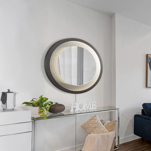 Wall Mirror Starfall Jon Gilmore 39 Inch Gunmetal Vanishing Infinity with LED Round
