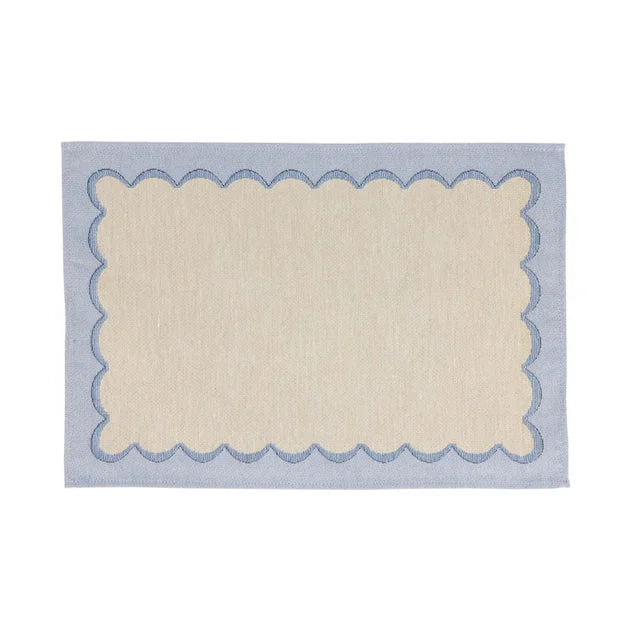 Placemat Tavola Scalloped 19 x 13 Inch Blue Rectangle 4PC