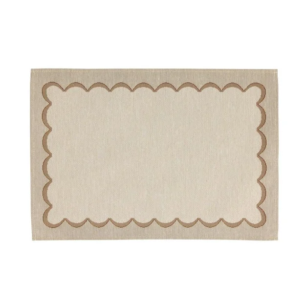 Placemat Tavola Scalloped 19 x 13 Inch Tan Rectangle 4PC