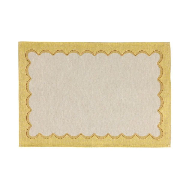 Placemat Tavola Scalloped 19 x 13 Inch Yellow Rectangle 4PC