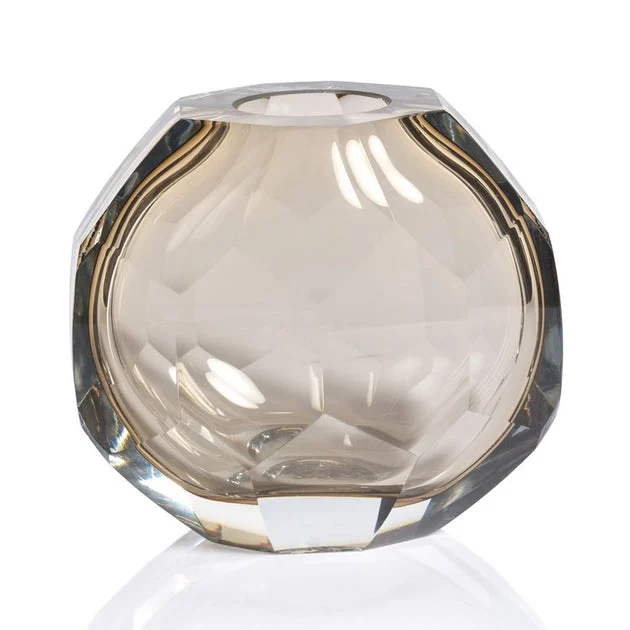 Vase Nixie Hand Cut Small Taupe Glass