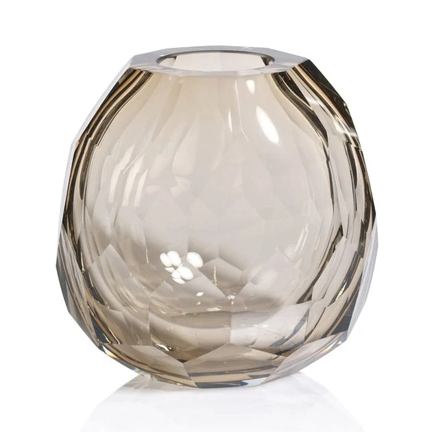 Vase Nixie Hand Cut Medium Taupe Glass