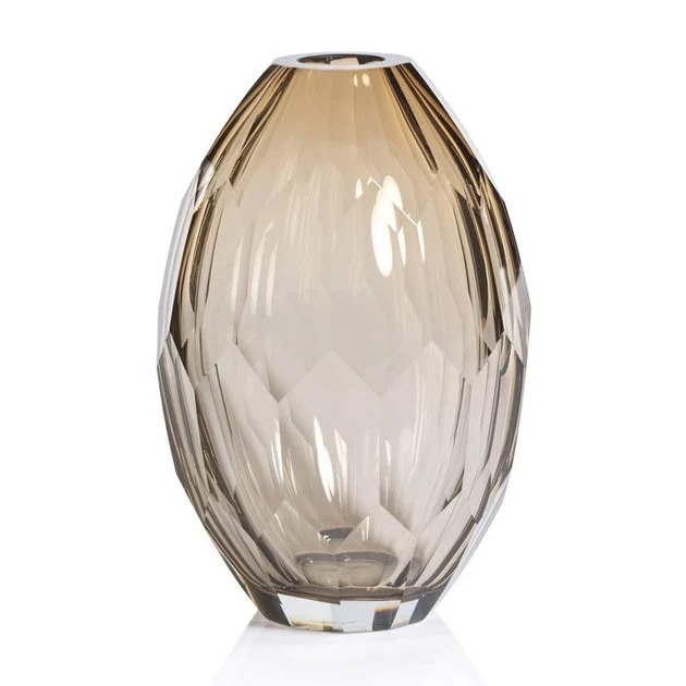 Vase Nixie Hand Cut Large Taupe Glass