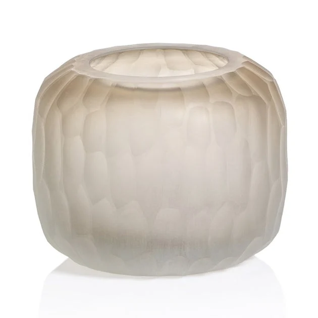 Vase Albinen Frosted Cut Small Taupe Glass