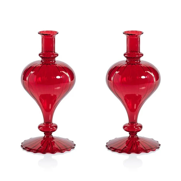 Vase Vellum Spiral Decorative 1 Set of 2 Red Borosilicate Glass
