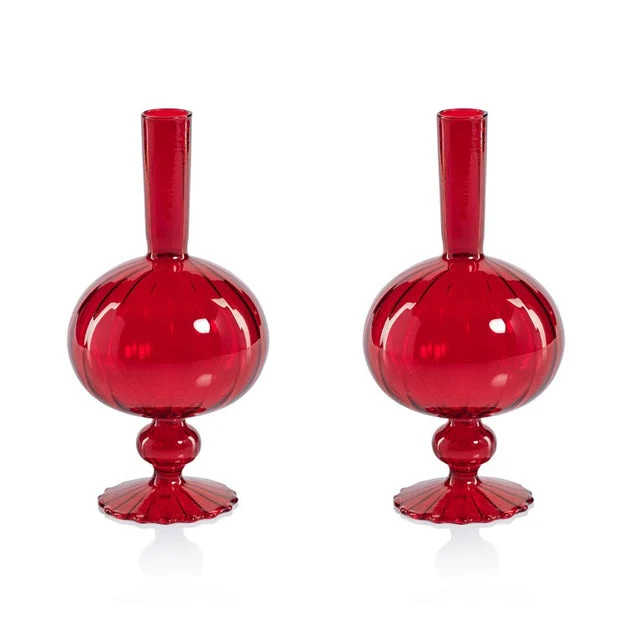 Vase Vellum Spiral Decorative 2 Set of 2 Red Borosilicate Glass