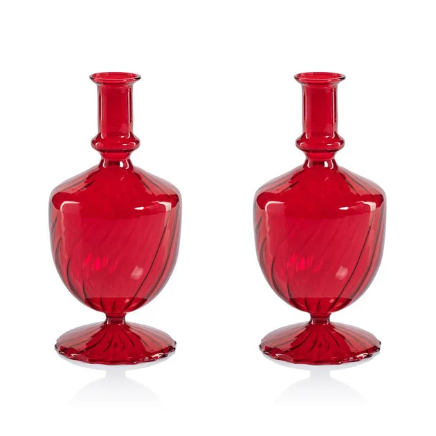 Vase Vellum Spiral Decorative 3 Set of 2 Red Borosilicate Glass
