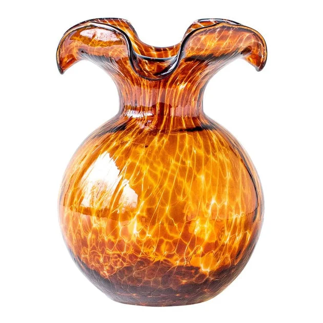 Vase Hibiscus Small Fluted Brown Glass