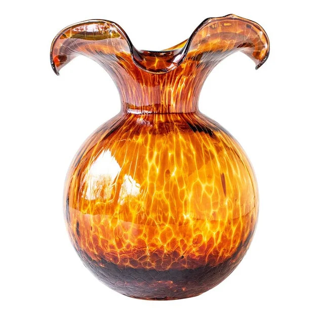 Vase Hibiscus Medium Fluted Brown Glass