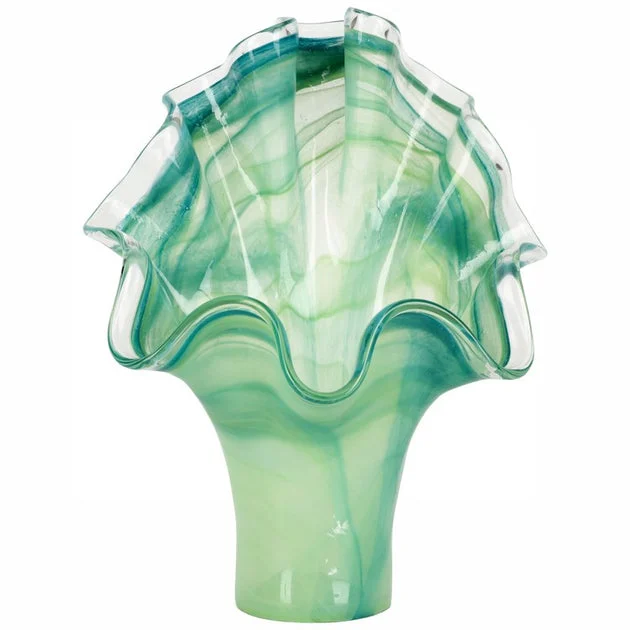 Vase Onda Fanned Green Glass