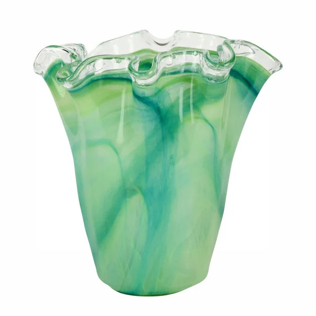 Vase Onda Ruffled Green Glass
