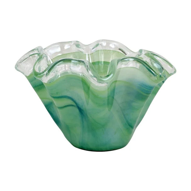 Vase Onda Petite Ruffled Green Glass
