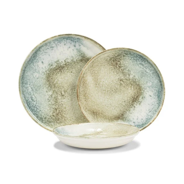Dinnerware Set Sea and Sand 12PC Cream/Blue/Beige Porcelain