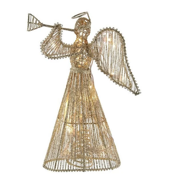 12" Pre-Lit 20-Light Incandescent Gold Glitter Angel Tree Topper - OPEN BOX