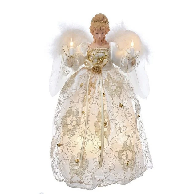 10-Light 12" Ivory and Gold Angel Tree Topper - OPEN BOX