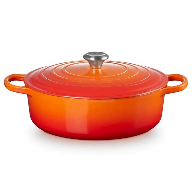 Signature 6.75-Quart Enameled Cast Iron Wide Round Oven - Flame - OPEN BOX