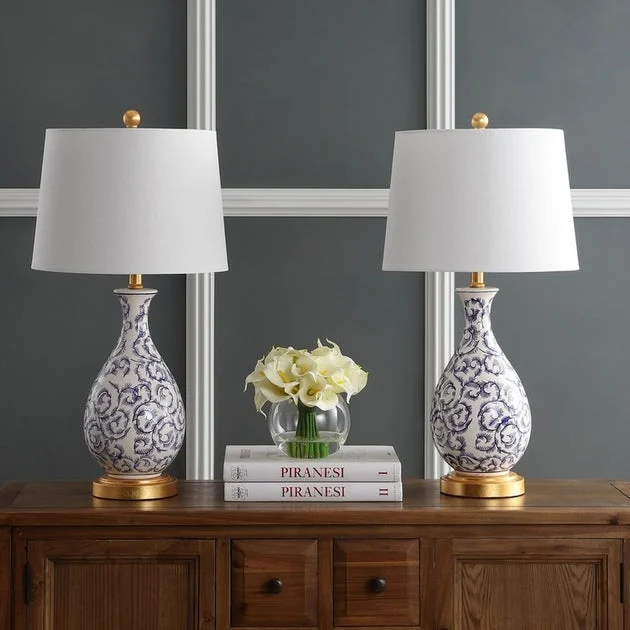 Avi Single-Light Table Lamps Set of 2 - Blue/White - OPEN BOX