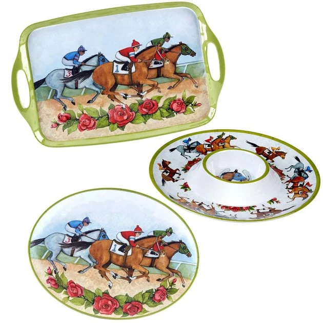 Chip and Dip Set Derby Day at the Races 3PC Multicolored Melamine