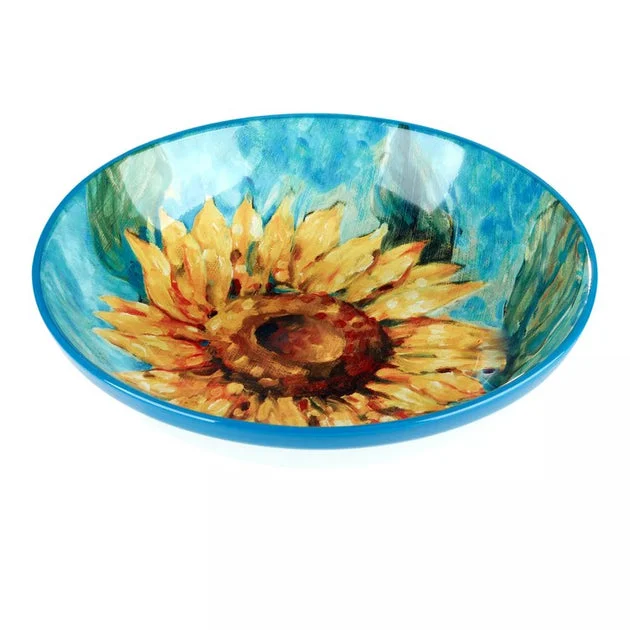 Serving Bowl Golden Sunflowers 128 Ounce Multicolored Earthenware