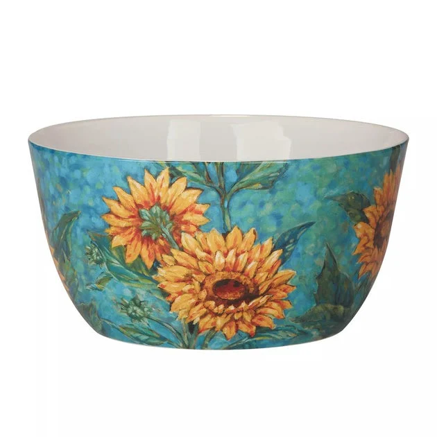 Serving Bowl Golden Sunflowers Deep 198 Ounce Multicolored Earthenware