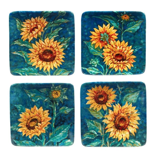 Canape Plate Golden Sunflowers Multicolored Earthenware