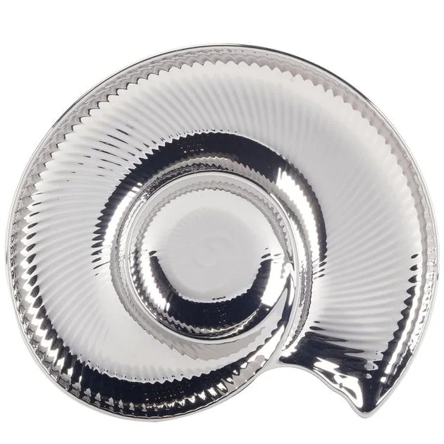 Chip and Dip Set Silver Coast 3-D Nautilus 1PC Multicolored Porcelain