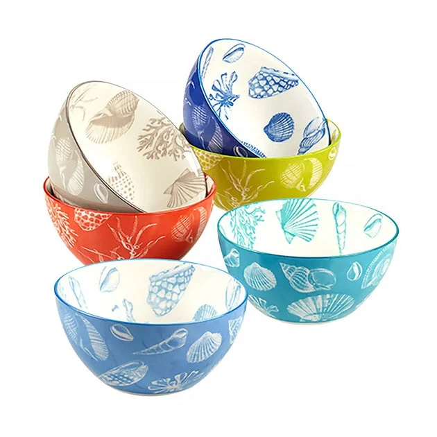 Bowl Set Seaside All Purpose Assorted 6PC 13 Ounce Multicolored