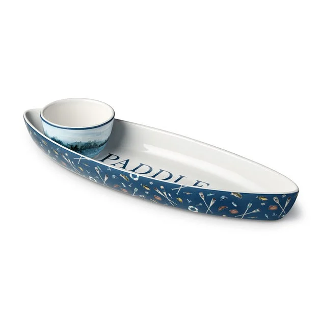 Chip and Dip Set Wake At The Lake 3-D Canoe 2PC Multicolored Ceramic