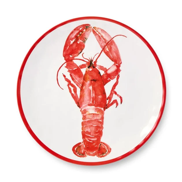 Dinner Plate Set Beach House Lobster 6PC 11 Inch Red/White Melamine