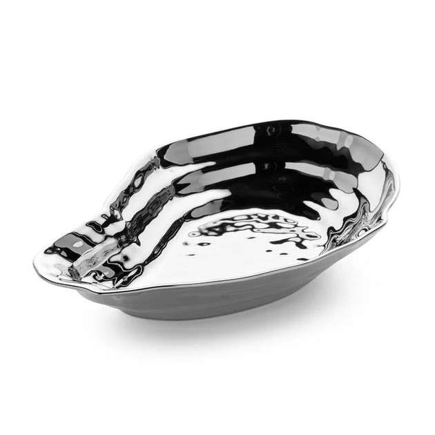 Serving Bowl Silver Plated Oyster Oyster 48 Ounce Silver Porcelain