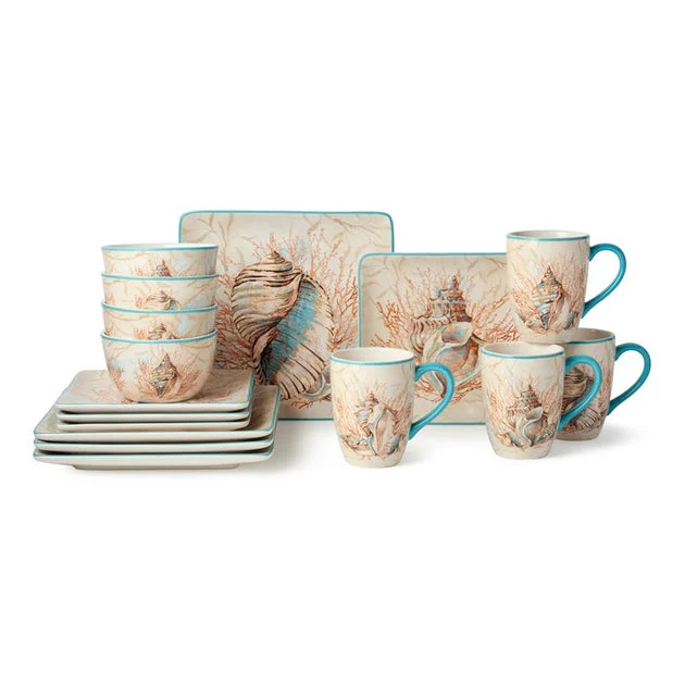 Dinnerware Set Escape to the Sea 16PC Multicolored Ceramic