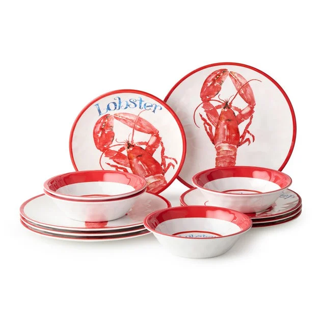 Dinnerware Set Beach House Lobster 12PC Multicolored Melamine