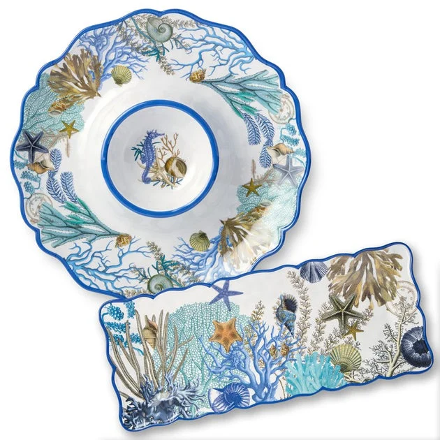 Chip and Dip Set Blue Lagoon 2PC Multicolored Melamine