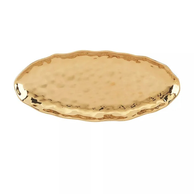 Platter Coast Fish Oval Gold Porcelain