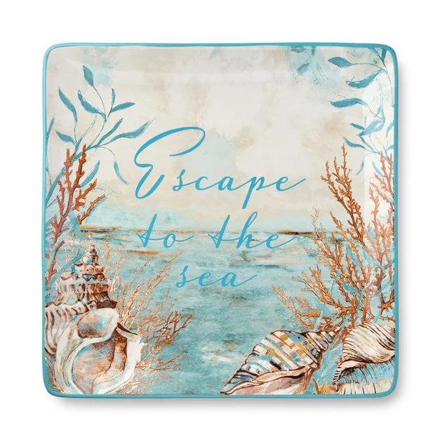 Platter Escape to the Sea Square Multicolored Ceramic